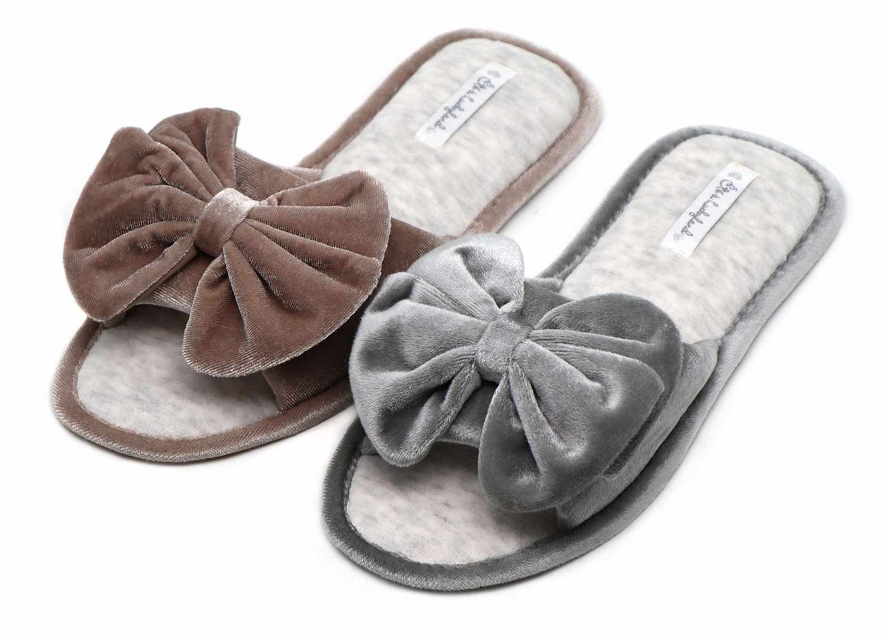 Тапочки женские Lucky Land открытые бант вельвет