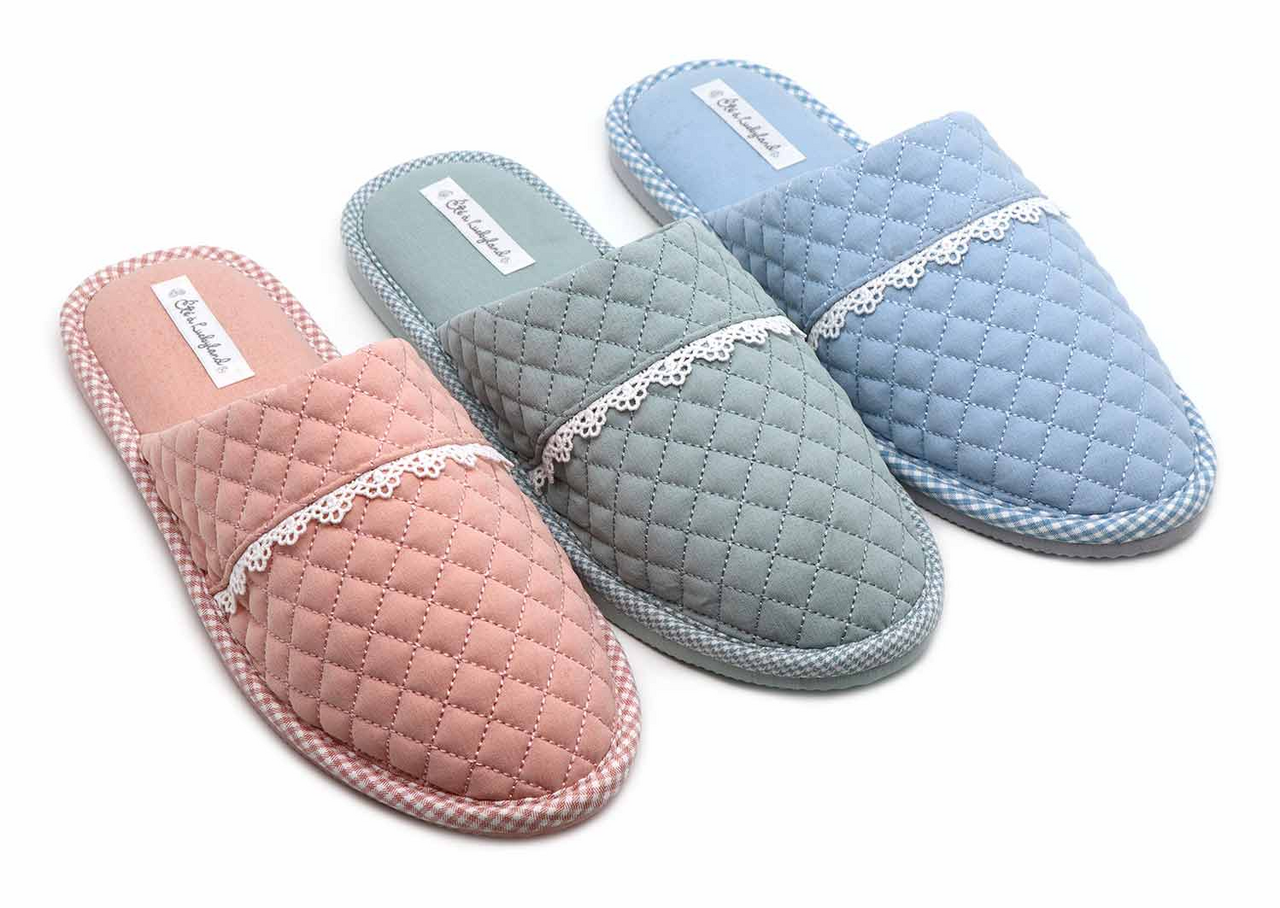 Тапочки женские Lucky Land закрытые стежка ткань кружево