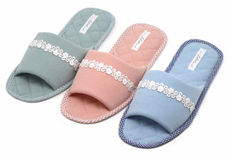 Тапочки женские Lucky Land открытые стежка ткань кружево