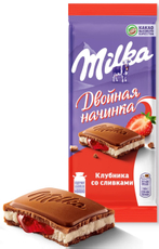 Шоколад Milka Клубника со сливками молочный, 80г