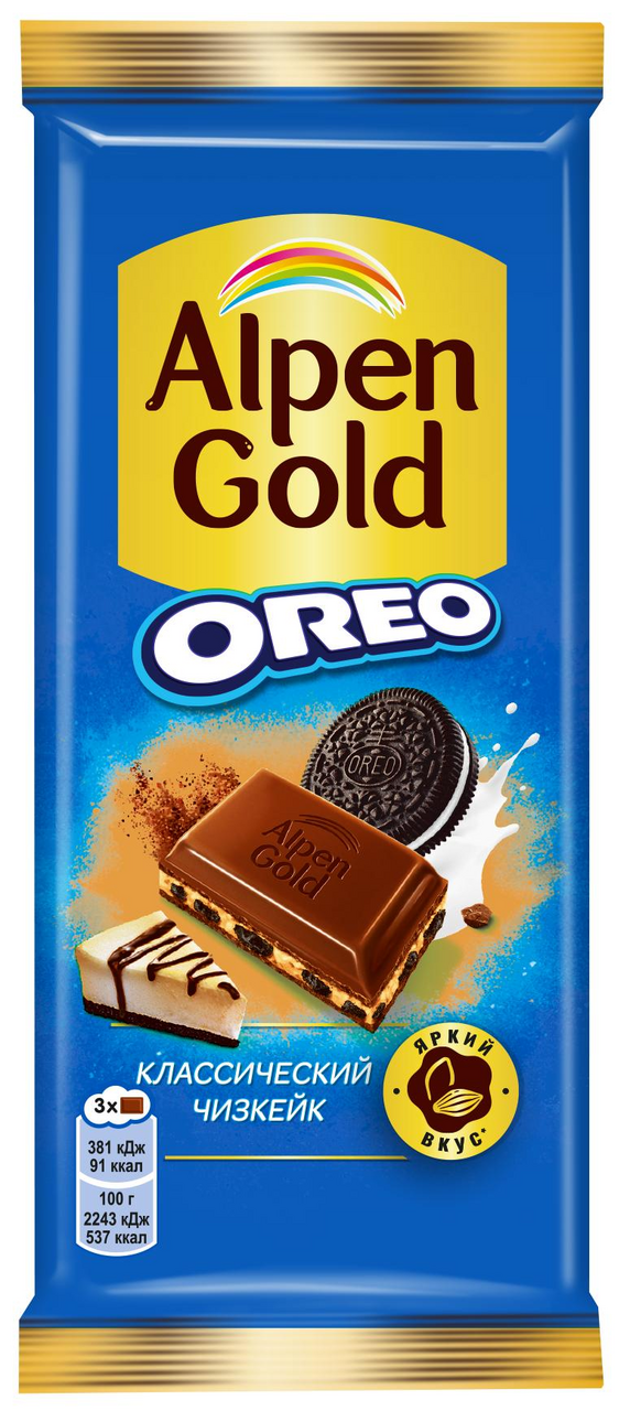 Шоколад Alpen Gold Oreo Классический чизкейк молочный, 85г