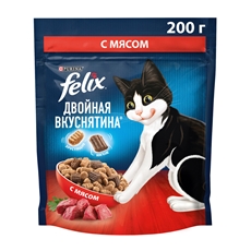 Корм сухой Felix Двойная вкуснятина для взрослых кошек с мясом, 200г