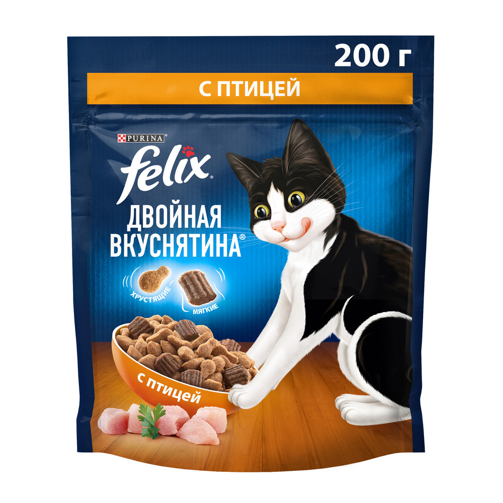 Изображение товара Корм сухой Felix Двойная Вкуснятина для взрослых кошек с птицей, 200г