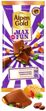 Шоколад Alpen Gold Max Fun Карамель-мармелад-печенье молочный, 140г