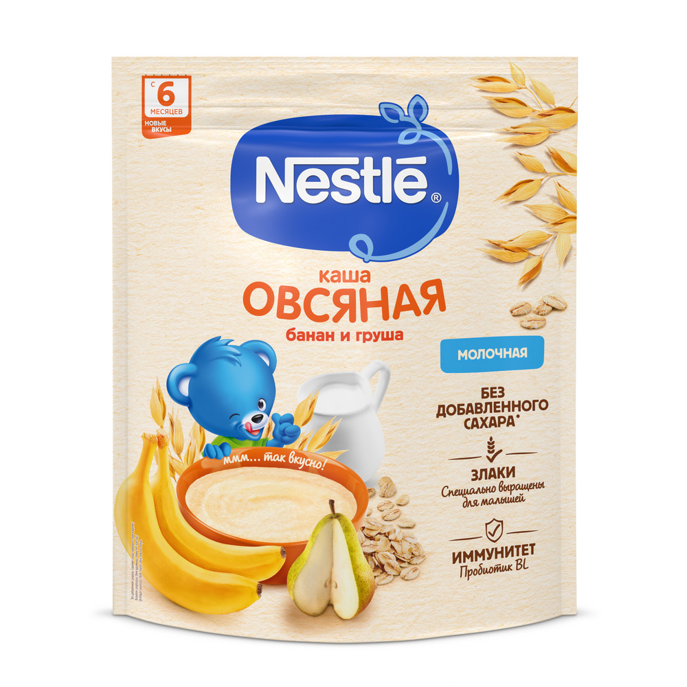 Изображение товара Каша молочная детская Nestle Овсяная Банан и груша с 6 месяцев, 200г
