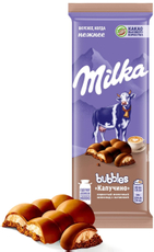 Шоколад Milka Bubbles Капучино пористый молочный, 87г