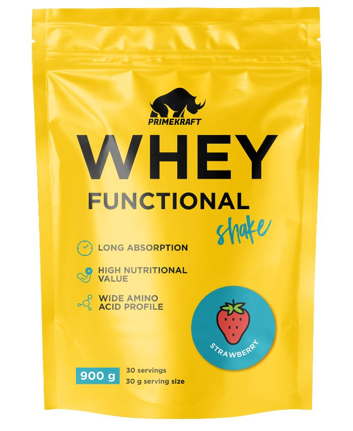 Изображение товара Протеиновый коктейль Prime Kraft Whey Shake Клубника 900г для спортсменов