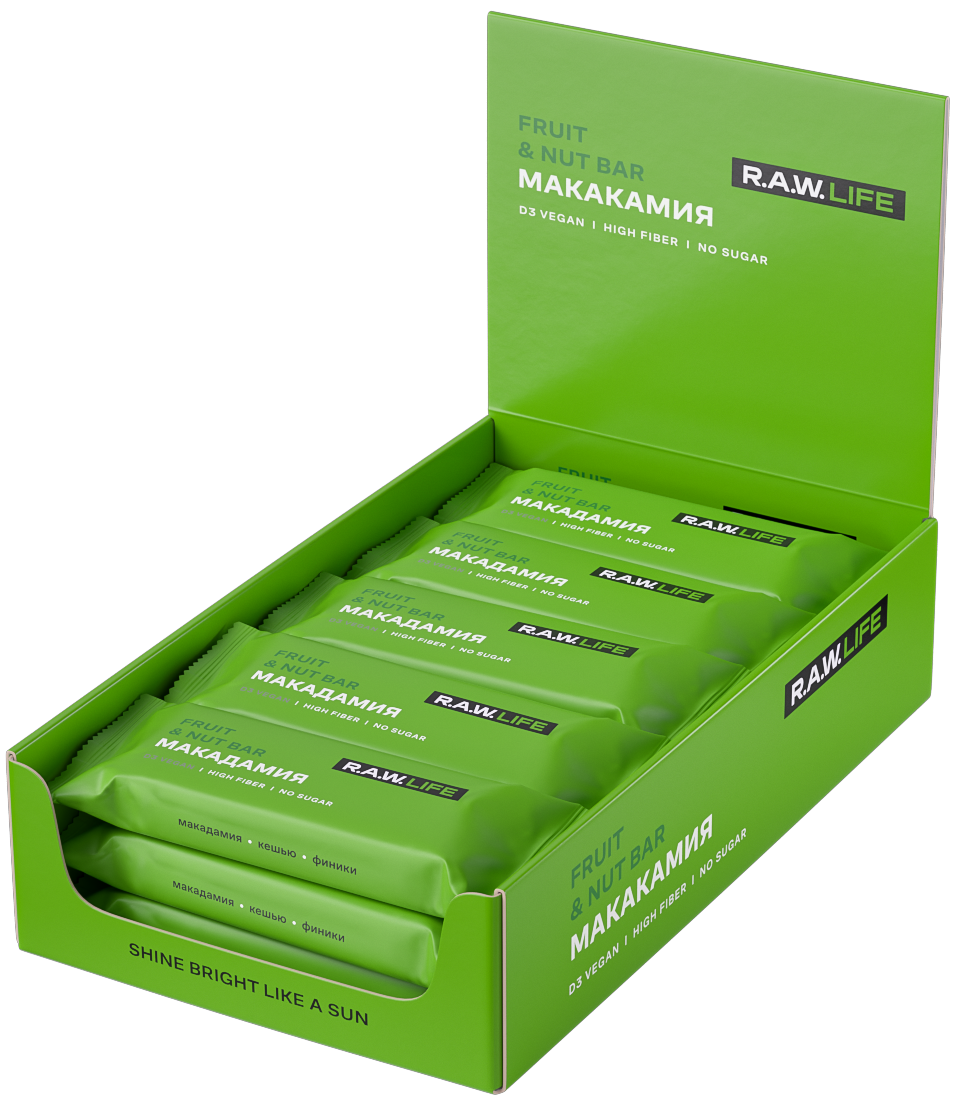 Изображение товара Батончик без сахара R.A.W. LIFE Макадамия 47 г x 15 шт