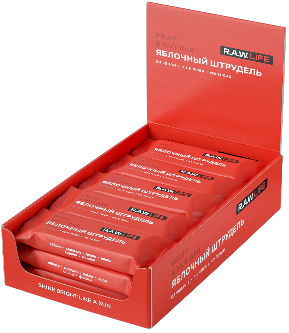 Батончик R.A.W. LIFE орехово-фруктовый Яблочный штрудель, 47г x 15 шт