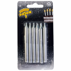 Свечи для торта Веселая затея серебро 8см, 12шт