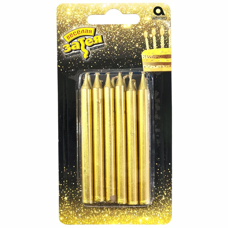 Свечи для торта Веселая затея золото 8см, 12шт
