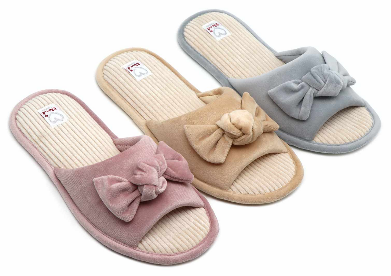 Тапочки женские Lucky Land рифленый велюр с бантом