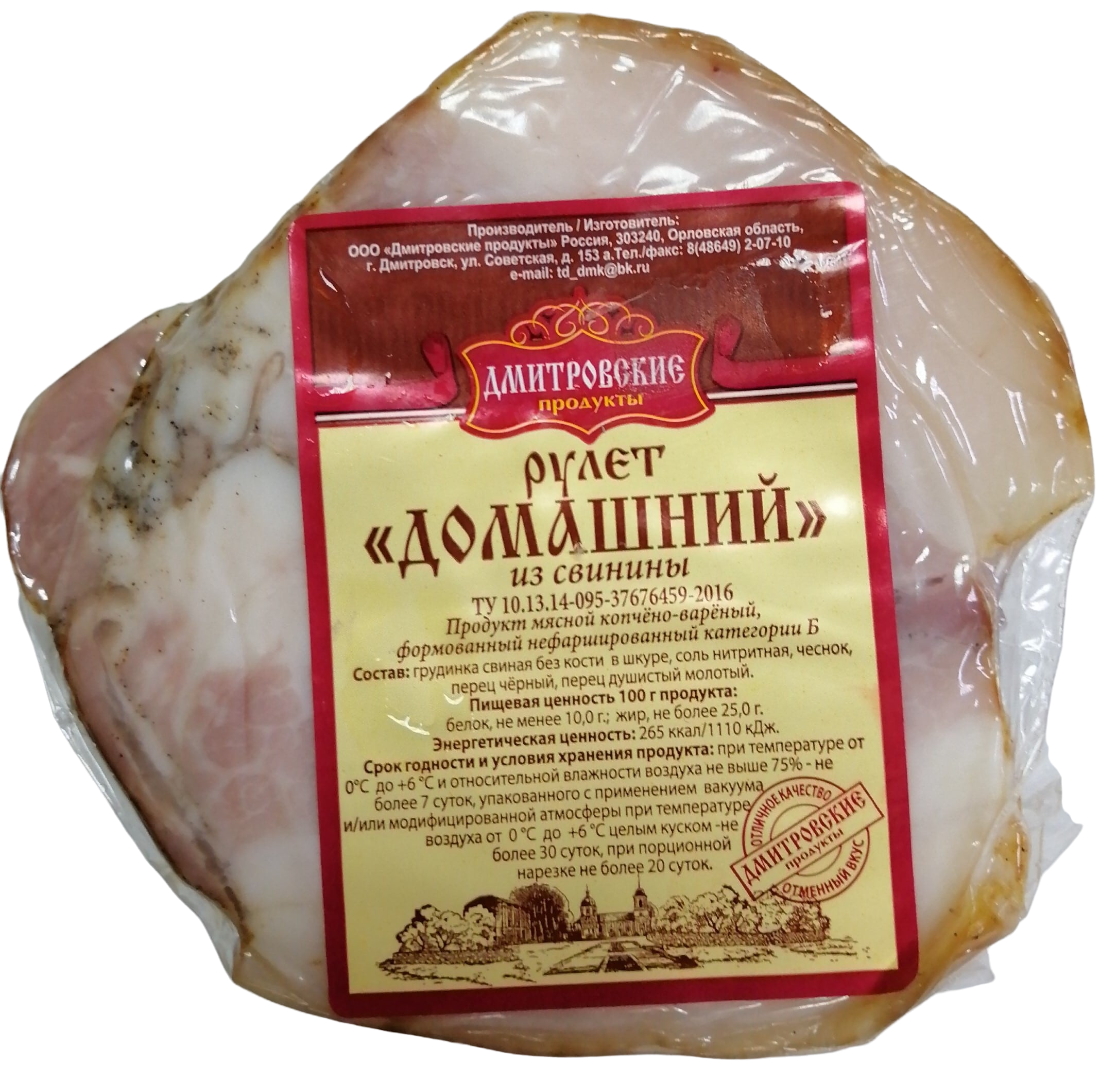 Рулет Дмитровские продукты Домашний варено-копченый, ~500г купить с  доставкой на дом, цены в интернет-магазине