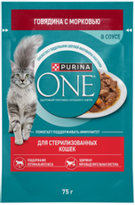 Корм влажный Purina One для стерилизованных кошек с говядиной и морковью в соусе, 75г