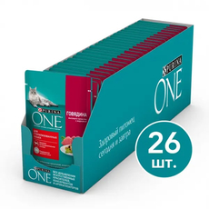 Корм влажный Purina One для стерилизованных кошек с говядиной и морковью в соусе, 75г х 26 шт