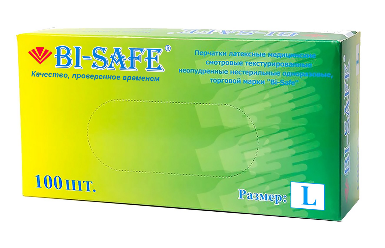 Перчатки Bi-Safe латексные неопудренные размер L 50 пар, 100шт