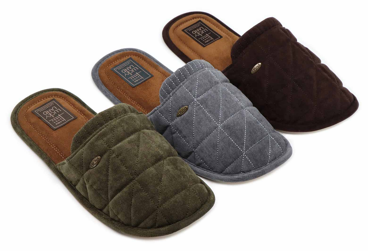 Тапочки мужские Lucky Land закрытые велюровые со стежкой