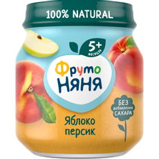 Пюре фруктовое детское ФрутоНяня Яблоко и персик с 5 месяцев, 100г