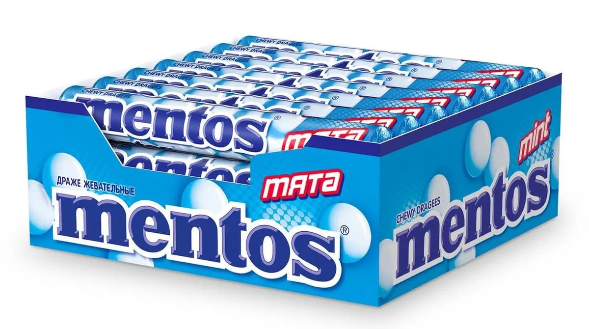 Драже жевательные Mentos Мята, 38г x 24 шт