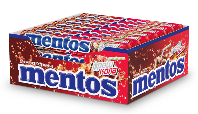 Драже жевательные Mentos Кола, 37.5г x 24 шт