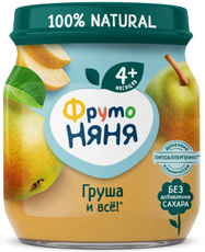 Пюре фруктовое детское ФрутоНяня Груша с 4 месяцев, 100г