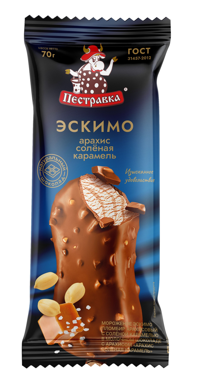 Мороженое Пестравка пломбир эскимо арахис-соленая карамель ГОСТ 12% ...