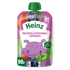 Пюре фруктовое детское Heinz Яблоко, клубника и черника с 6 месяцев, 90г