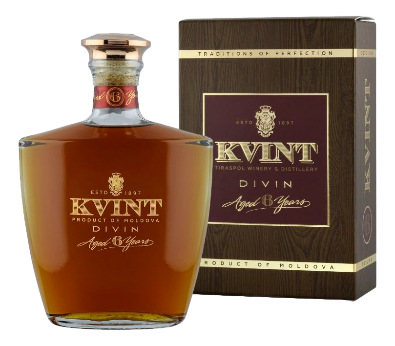 Изображение товара Коньяк Kvint Divin 6 лет в подарочной упаковке 0.5л молдавский крепкий напиток