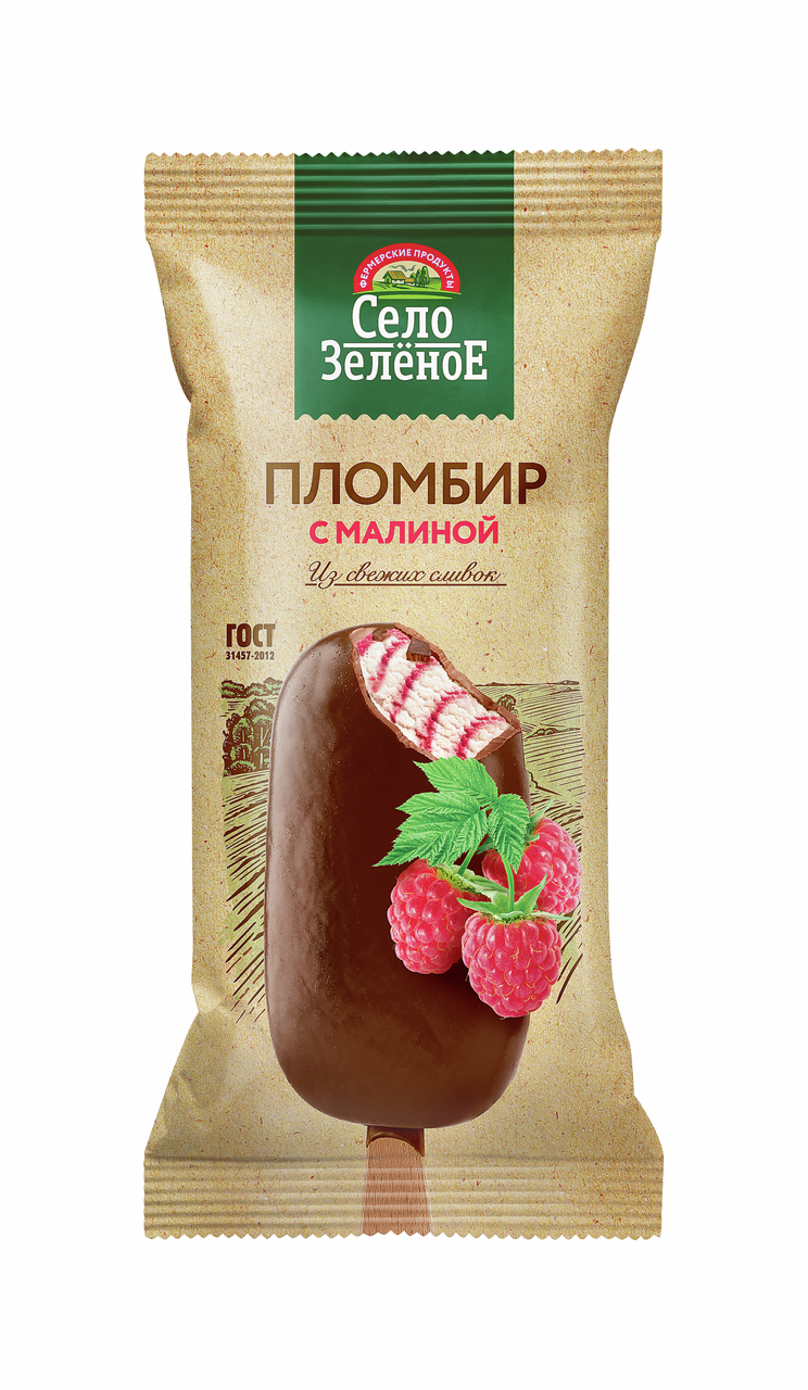 Мороженое пломбир Село Зеленое Малина эскимо ГОСТ 15%, 80г