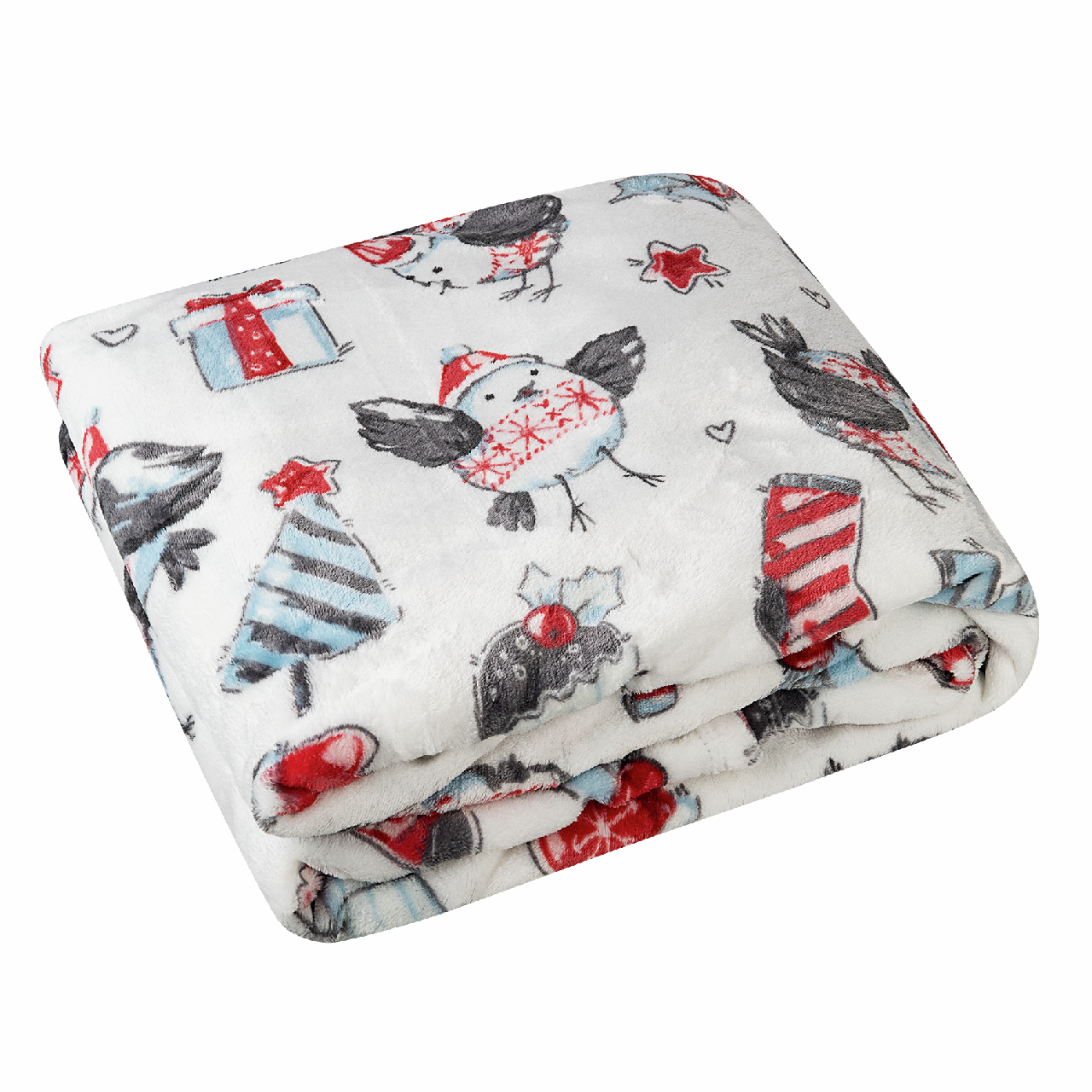 Tarrington House Плед микровелюр с сумкой с принтом снегири, 150 х 200см