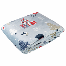 Tarrington House Плед микровелюр с сумкой синий с принтом снеговик, 150 х 200см