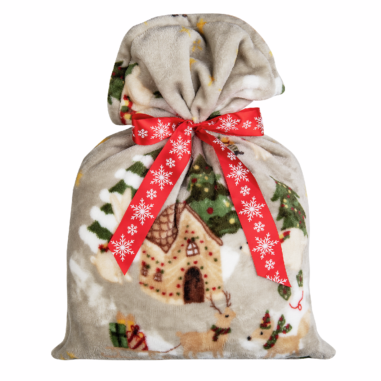 Tarrington House Плед микровелюр с сумкой синий с принтом пряничный домик, 150 х 200см