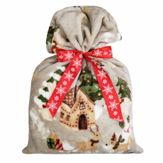 Tarrington House Плед микровелюр с сумкой синий с принтом пряничный домик, 150 х 200см