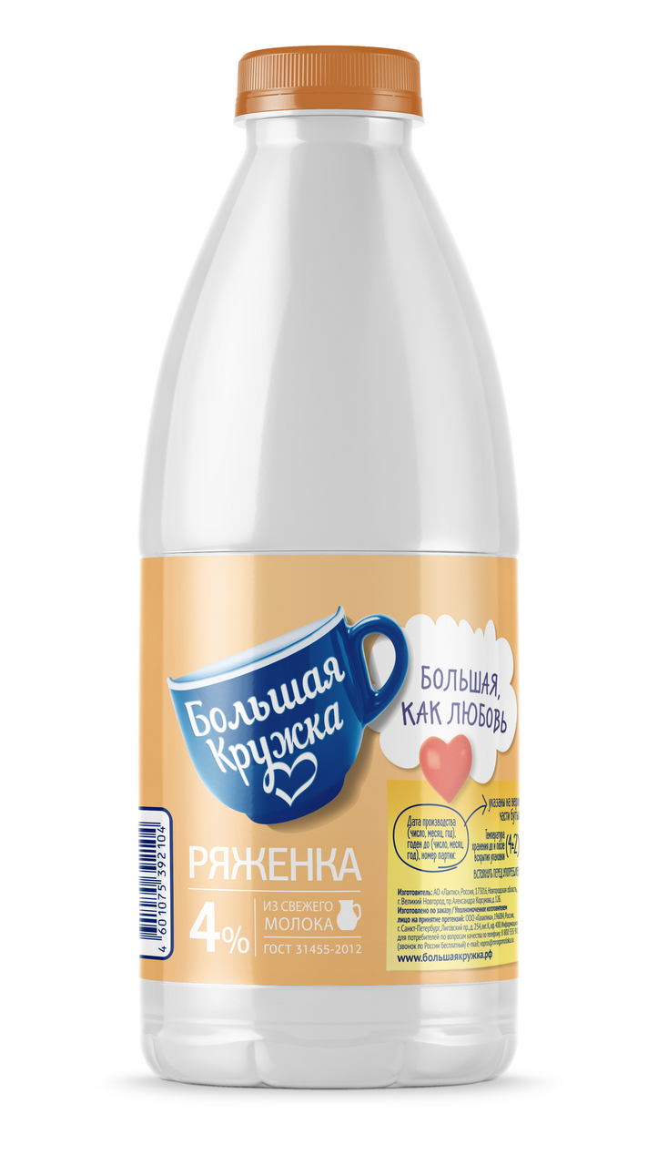 Ряженка Большая кружка 4%, 800г купить с доставкой на дом и дачу, цены ...