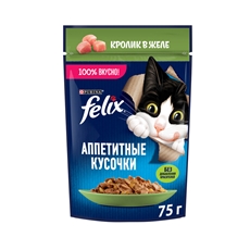 Корм влажный Felix Аппетитные кусочки для взрослых кошек с кроликом в желе, 75г