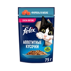 Корм влажный Felix Аппетитные кусочки для взрослых кошек с форелью в желе, 75г