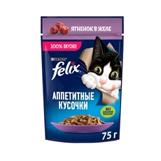 Корм влажный Felix Аппетитные кусочки для взрослых кошек с ягненком в желе, 75г