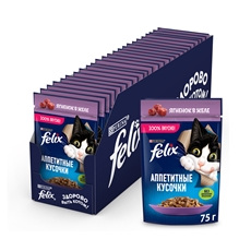 Корм влажный Felix Аппетитные кусочки для взрослых кошек с ягненком в желе, 75г x 26 шт