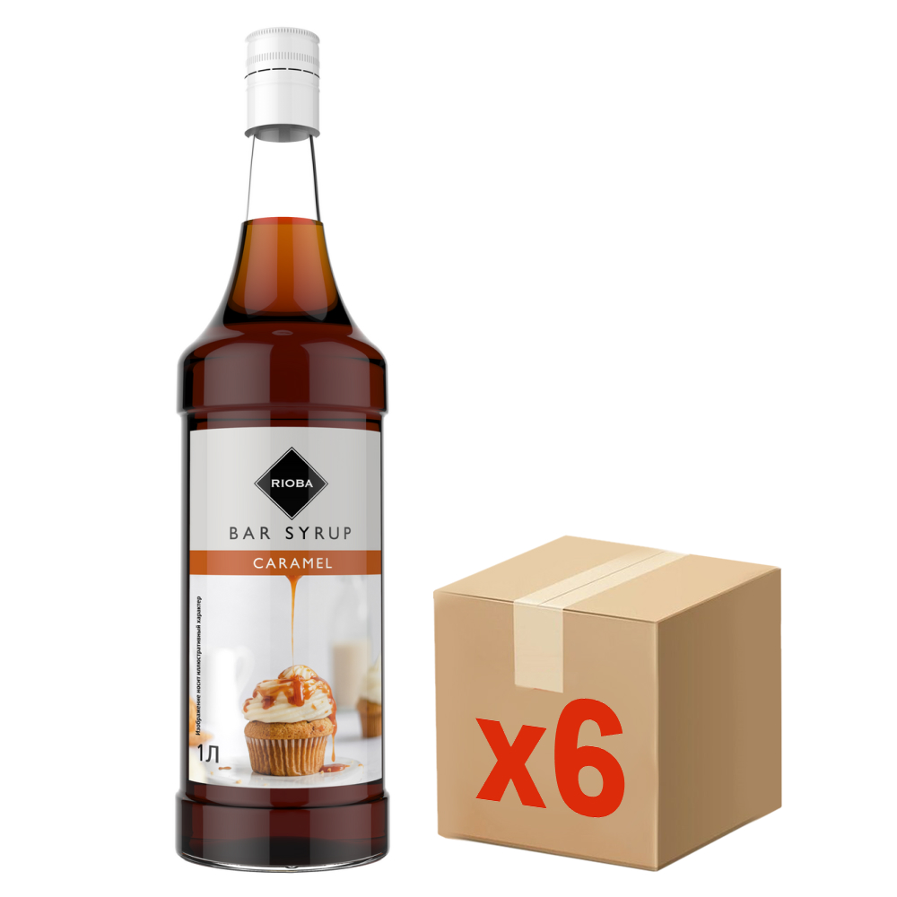Изображение товара RIOBA Сироп карамель 1л в упаковке 6 шт - натуральный ароматизированный сироп для напитков и десерт
