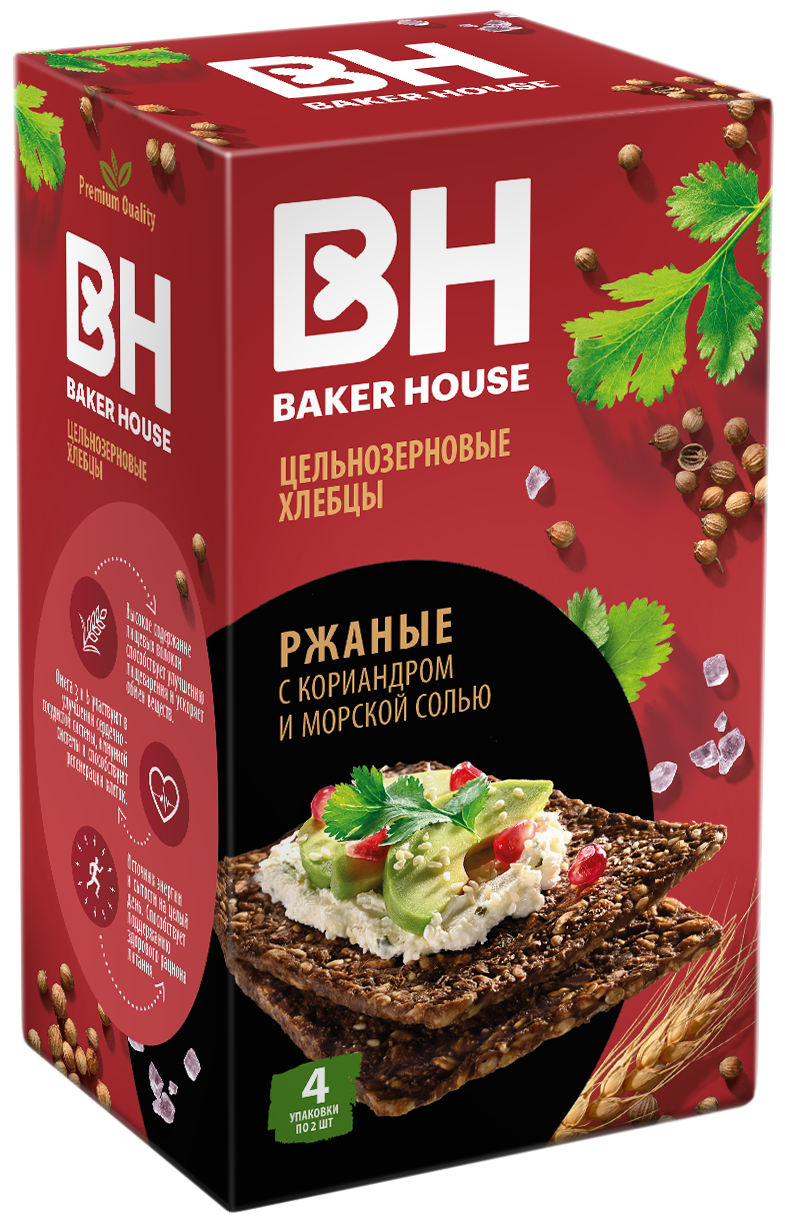 Хлебцы цельнозерновые Baker House ржаные с кориандром и морской солью, 180г  купить с доставкой на дом и дачу, цены в интернет-магазине