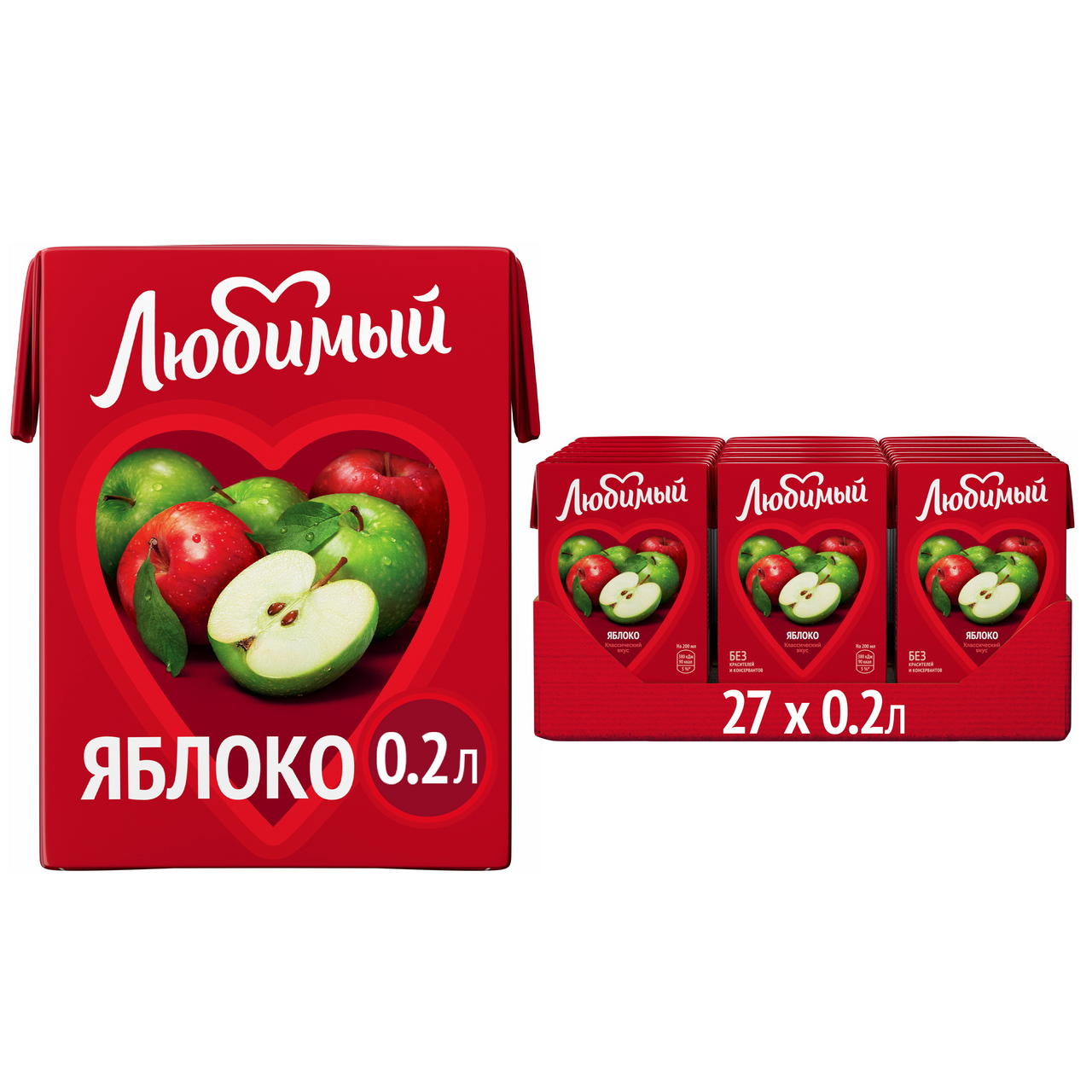 Напиток сокосодержащий Любимый яблоко, 200мл x 27 шт купить с доставкой на  дом, цены в интернет-магазине