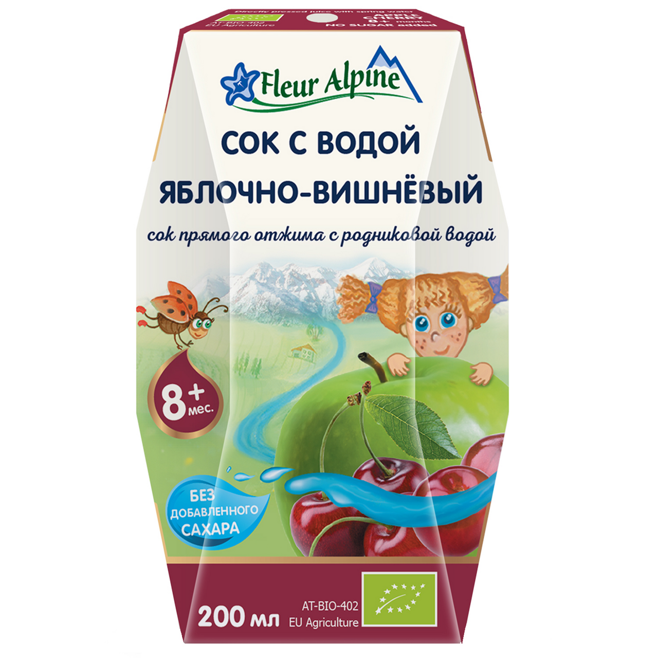 Изображение товара Сок детский Fleur Alpine с водой Яблоко и вишня с 8 месяцев, 200мл