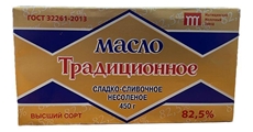 Масло традиционное сладко-сливочное несоленое 82.5% замороженное, 450г