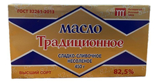 Масло традиционное сладко-сливочное несоленое 82.5% замороженное, 450г