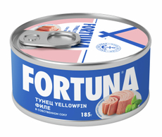 Тунец желтоперый Fortuna Yellowfin филе в собственном соку, 185г