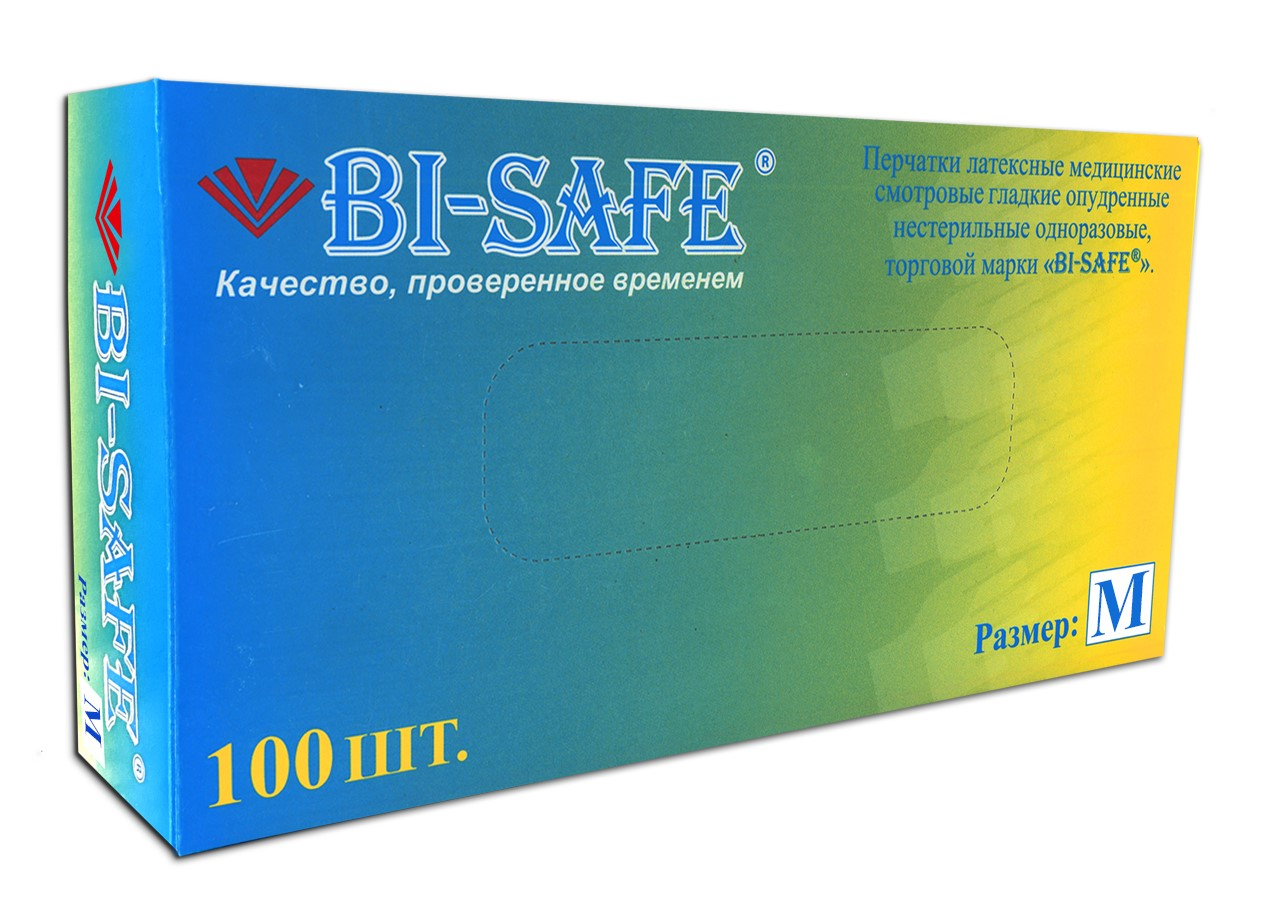 Перчатки Bi-Safe латексные опудренные размер M, 100шт