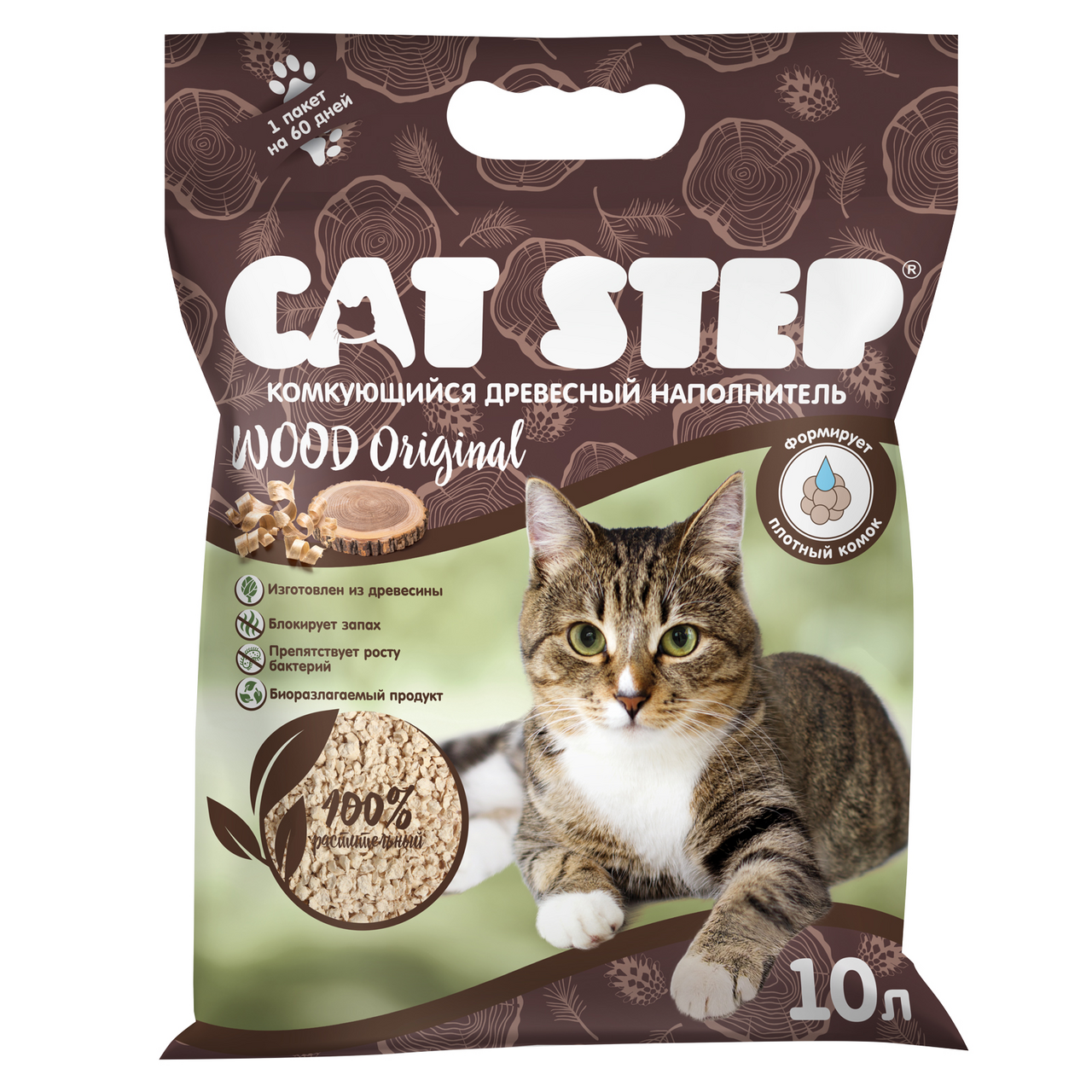 Наполнитель Cat Step Wood Original комковый, 10л купить с доставкой на дом,  цены в интернет-магазине