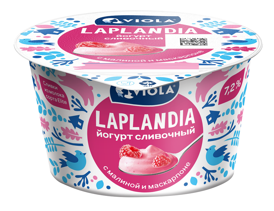 Йогурт Viola Laplandia Малина и сыр Маскарпоне сливочный 7.2%, 180г