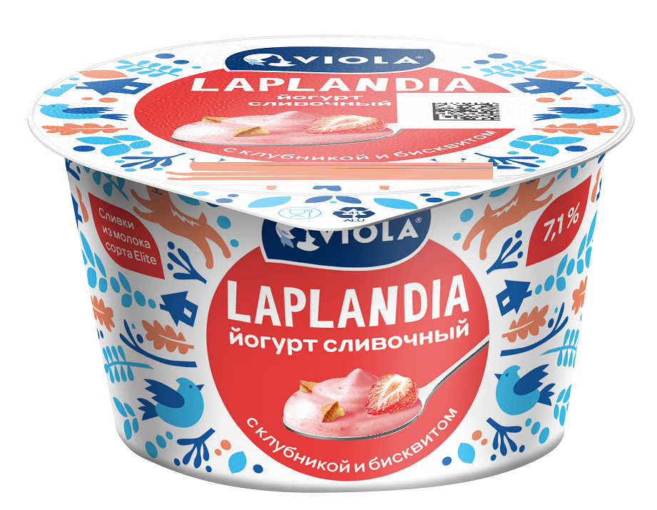 Йогурт Viola Laplandia Клубника и бисквит сливочный 7.1%, 180г