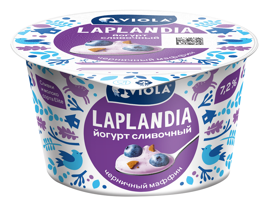 Йогурт Viola Laplandia Черничный маффин сливочный 7.2%, 180г
